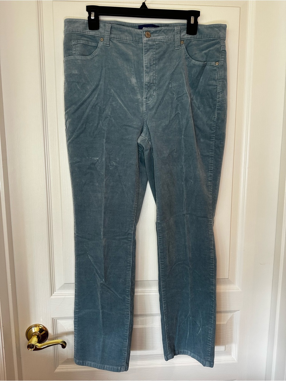 Talbots Straight-Leg Corduroy Pants in Teal Blue
